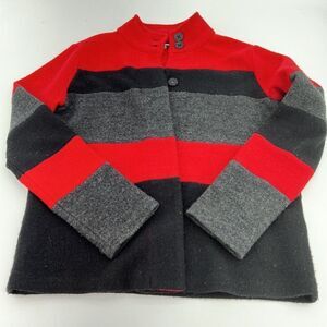 Karl Lagerfeld Paris Black Red Wool Blend Women's Snap Button Up Jacket Size XS